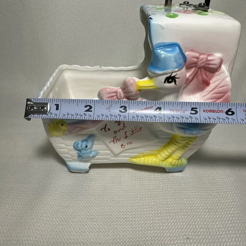 Vintage Ceramic Baby Nursery Bassinet Planter Music Box Rock a bye baby